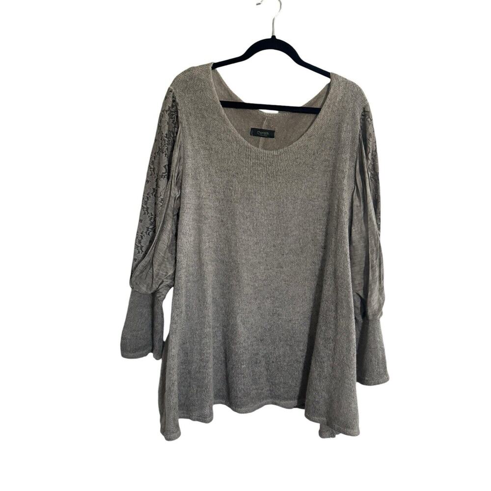 Cherishh Womens Sweater Balloon Sleeve Lace Wool Mohair Italy Lagenlook